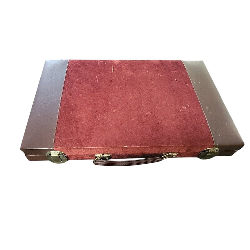 Vintage Backgammon Set with Maroon Velvet Case